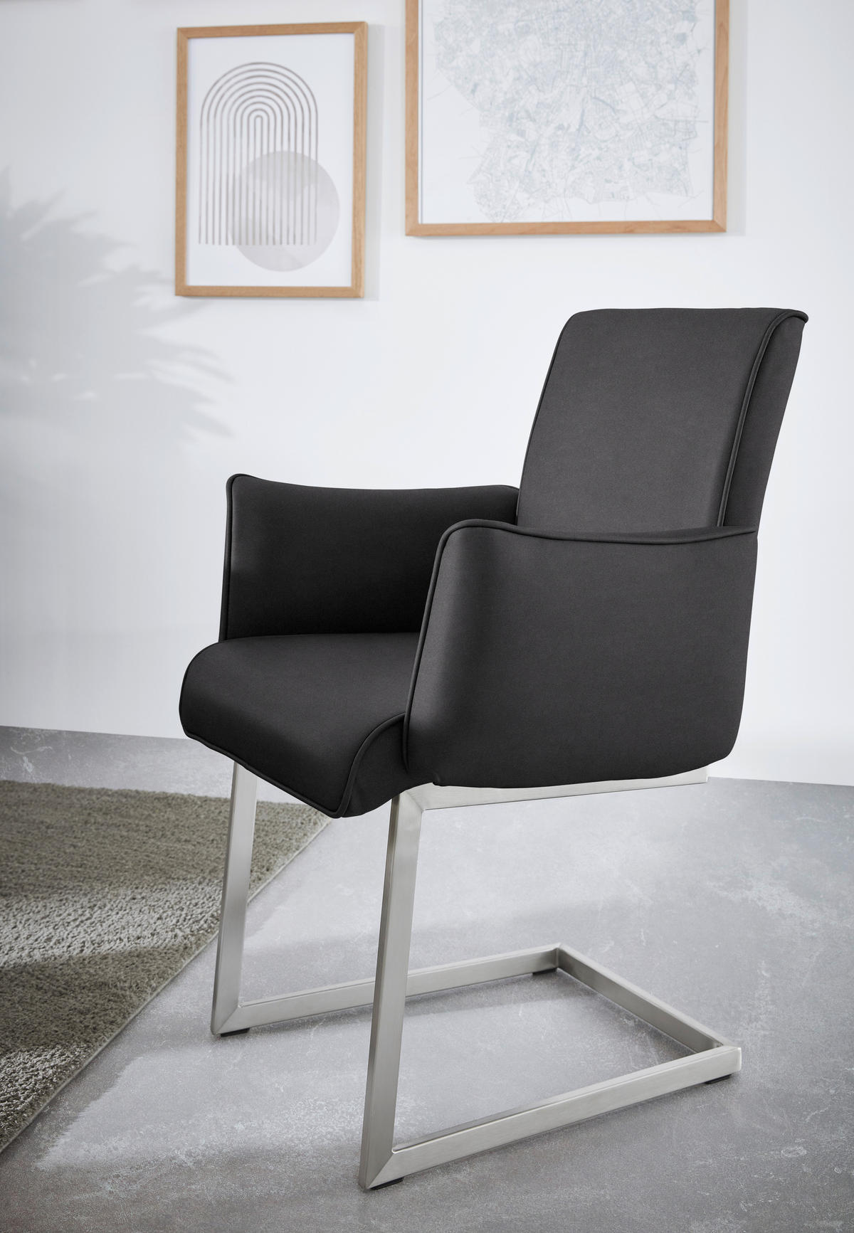 ARMLEHNSTUHL  in Stahl Mikrofaser  - Edelstahlfarben/Schwarz, Design, Holzwerkstoff/Textil (63/91/60cm) - Dieter Knoll