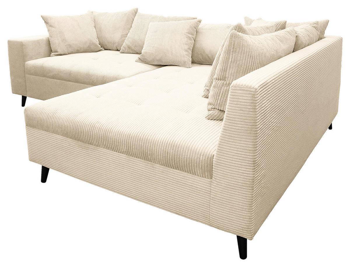 Ecksofa inkl. Hocker tekstil  krem   - crna/krem, Design, tekstil/drvo (247/174cm) - MID.YOU