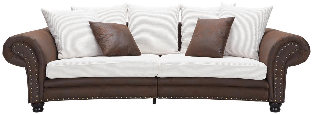 MEGASOFA Mikrofaser Braun, Weiß  - Beige/Braun, LIFESTYLE, Holz/Textil (276/81/140cm) - Landscape
