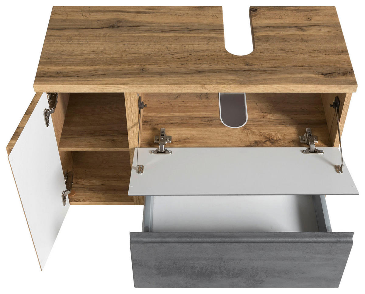 SKRINKA POD UMÝVADLO, 85/56/35 cm - svetlosivá/dub wotan, Modern, kompozitné drevo (85/56/35cm) - Held