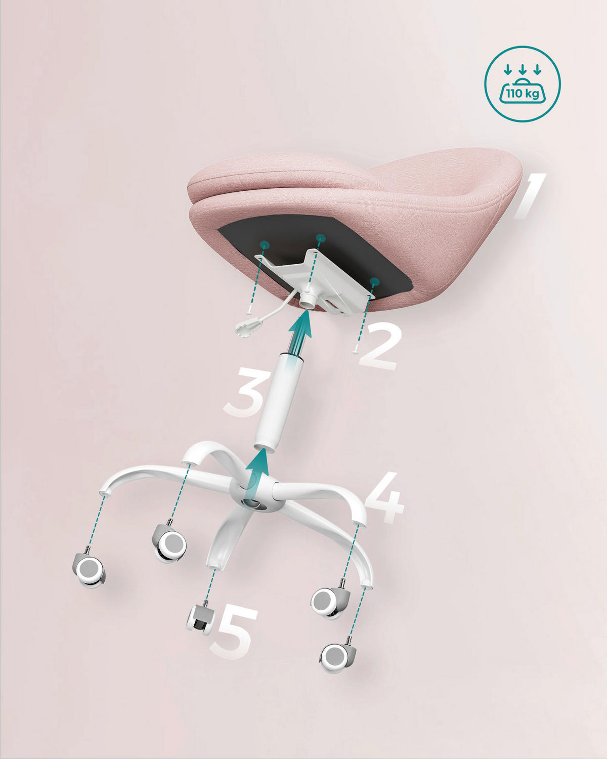 DREHSTUHL  in Perkal Rosa  - Weiß/Rosa, Basics, Textil/Metall (60/83/60cm)