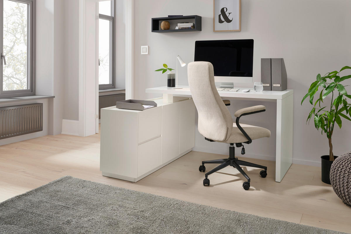 KOTNA PISALNA MIZA leseni material bela  - bela, Moderno, leseni material (150/76/120cm) - MID.YOU