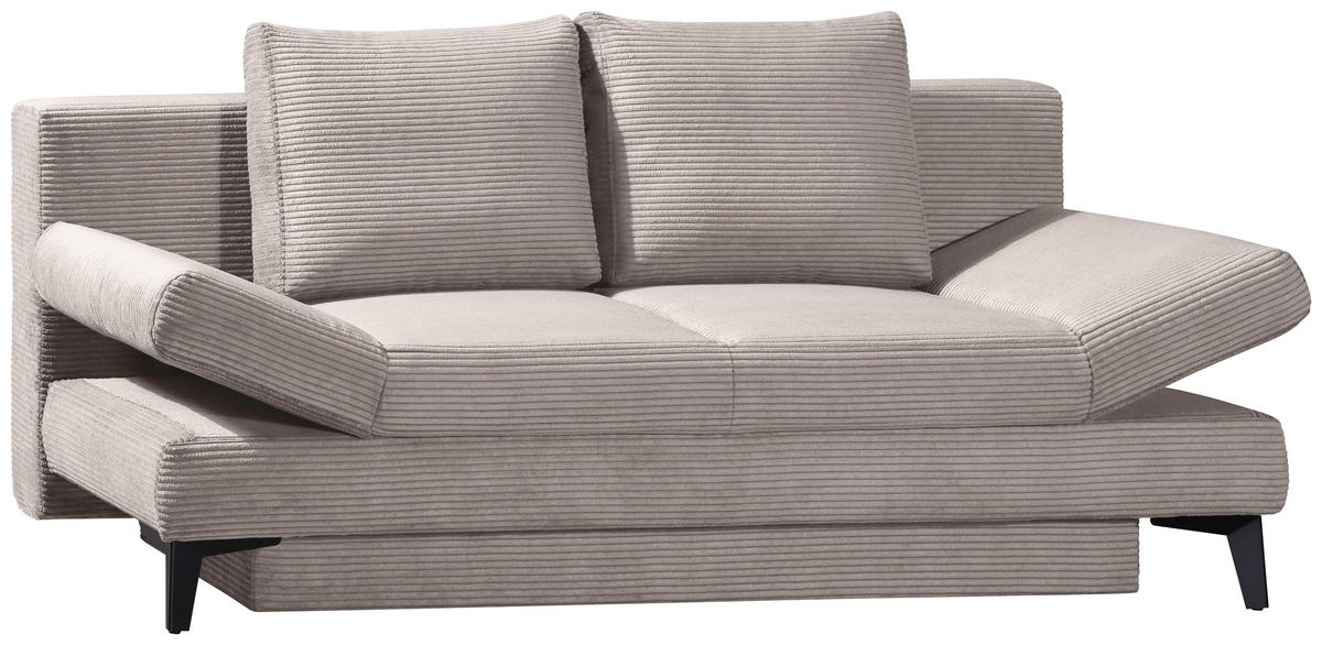 SCHLAFSOFA Cord Cappuccino  inkl. Bettkasten, Schlaffunktion, Armteilverstellung  - Schwarz/Cappuccino, Design, Textil/Metall (200/85/90cm) - Novel
