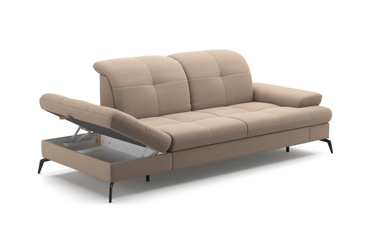 RÉCAMIERE in Flachgewebe Taupe  - Taupe/Schwarz, Konventionell, Textil/Metall (231/90/122cm) - Sit & More