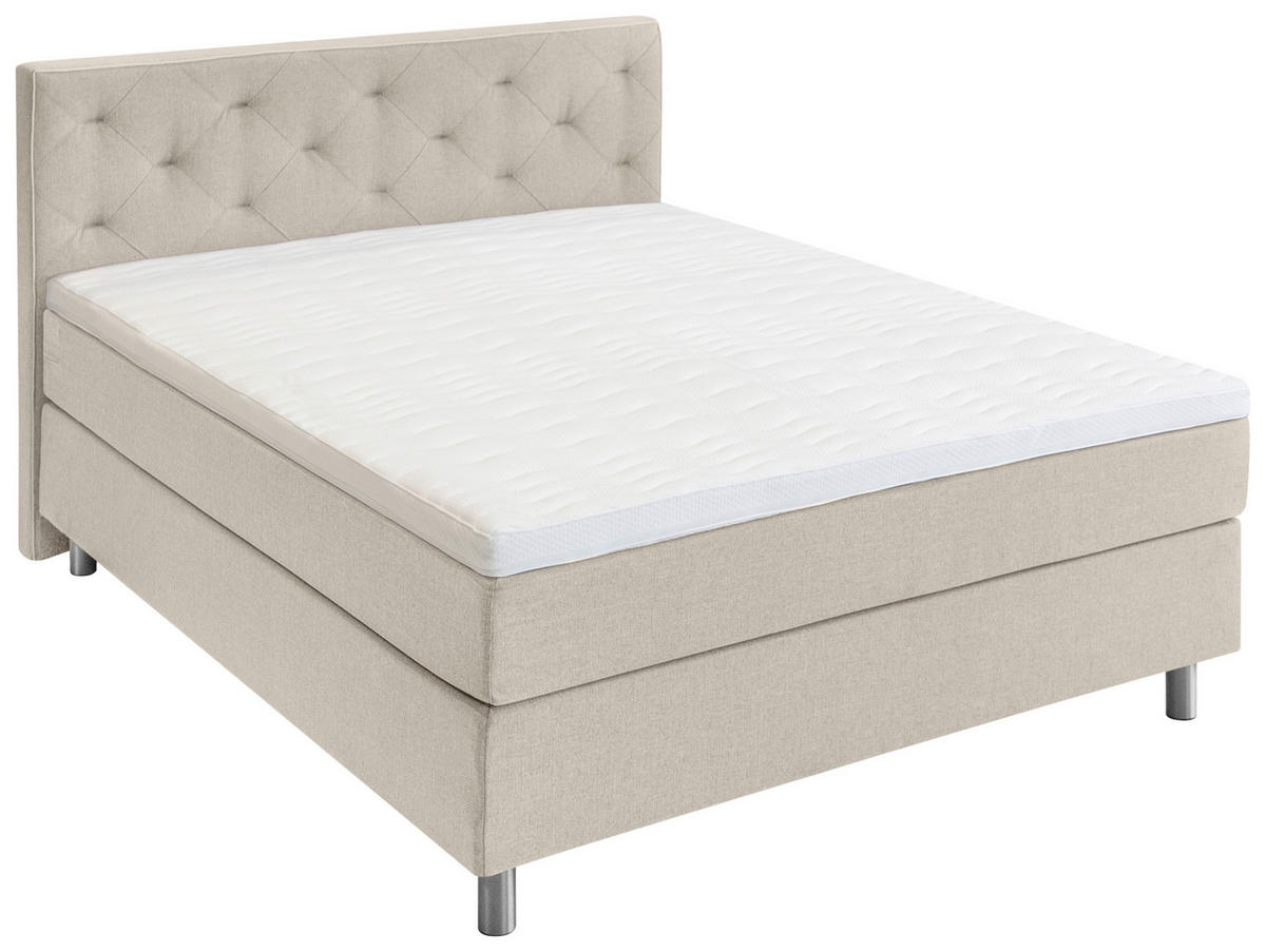 BOXSPRINGBETT 160/200 cm  in Beige  - Beige/Alufarben, Konventionell, Textil/Metall (160/200cm) - Welnova