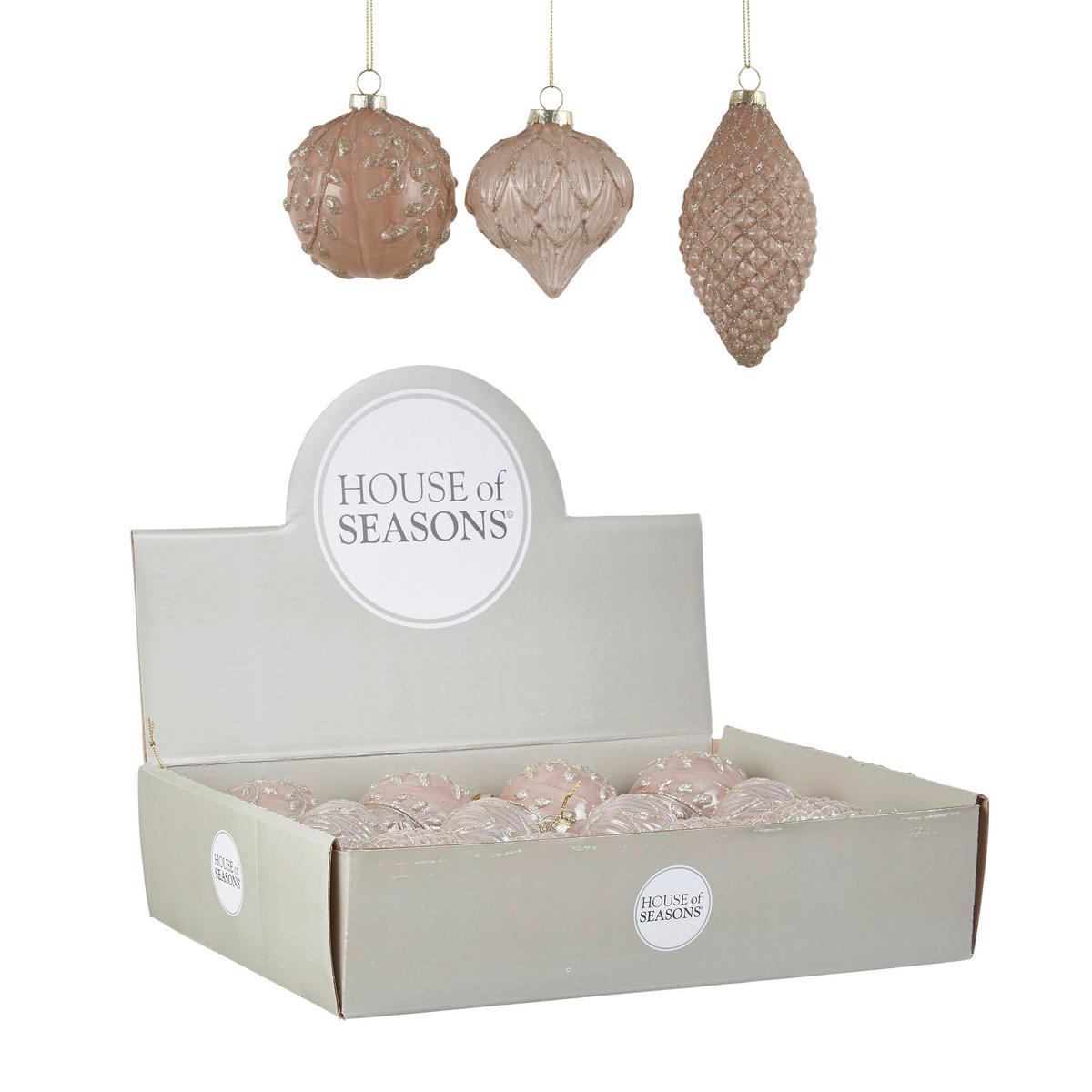 UKRAS ZA NOVOGODIŠNJU JELKU - šampanjac, Osnovno, staklo (8/9cm) - X-Mas