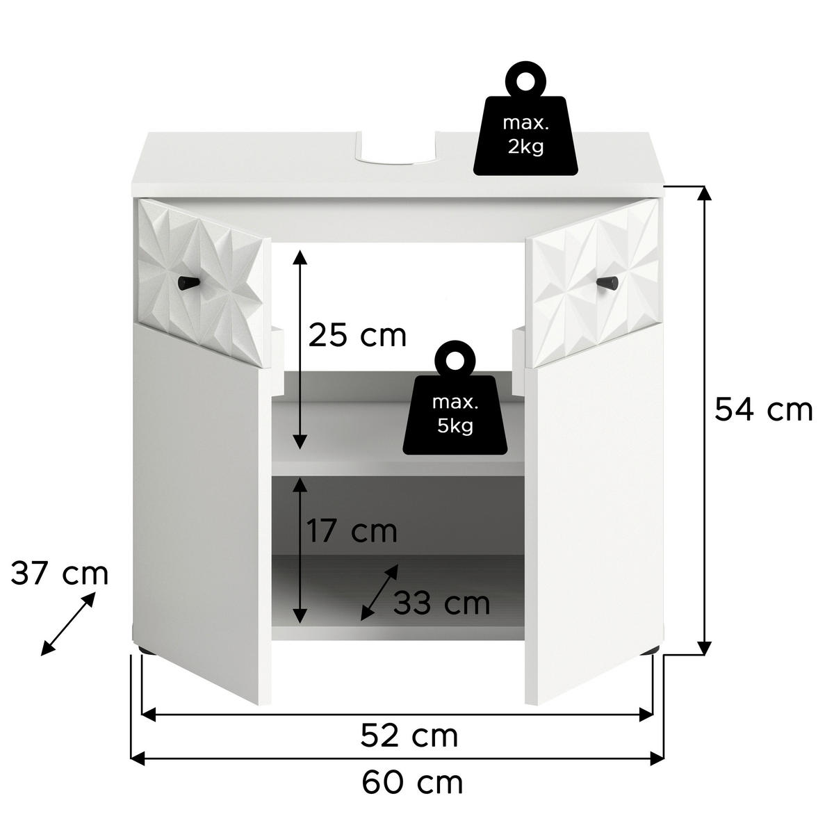 OMARICA ZA POD UMIVALNIK 60/54/37 cm  - črna/bela, Moderno, kovina/umetna masa (60/54/37cm) - MID.YOU