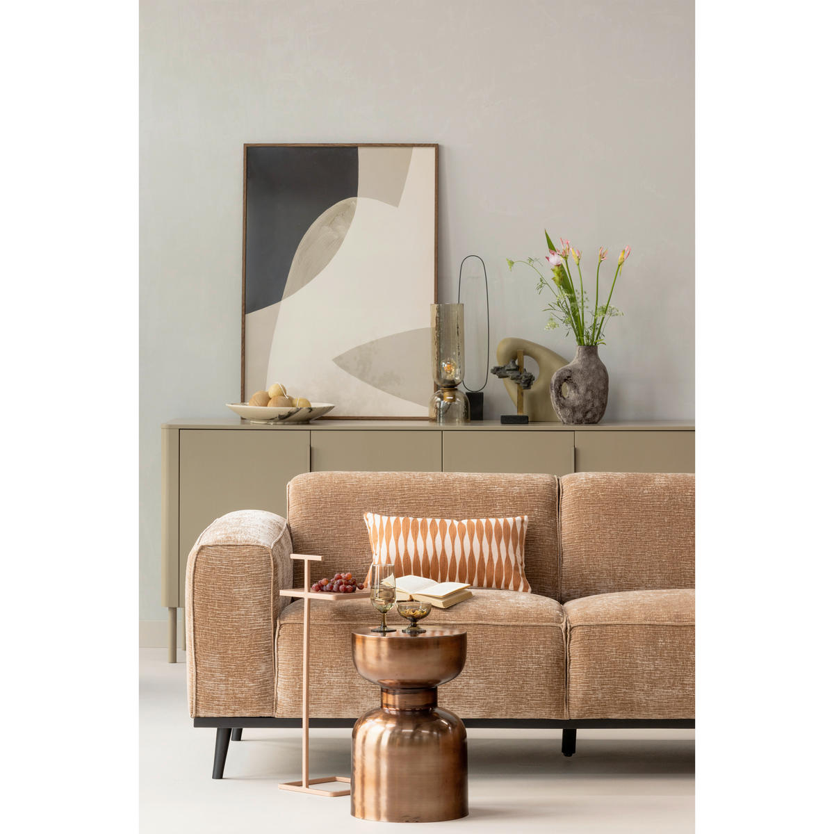 ECKSOFA Statement in Chenille, Samt Taupe  274/210 cm  - Taupe/Schwarz, MODERN, Holz/Textil (274/210cm) - Livetastic