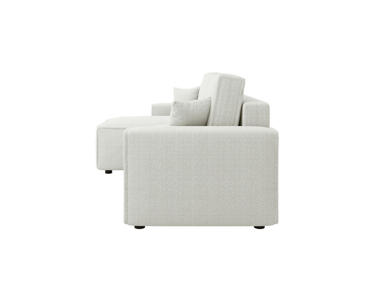 ECKSOFA Weiß Bouclé Zierkissen, Rückenkissen, Bettkasten, Schlaffunktion, Rücken echt, Liegefläche im Originalstoff  - Schwarz/Weiß, MODERN, Kunststoff/Textil (143/232cm) - Carryhome