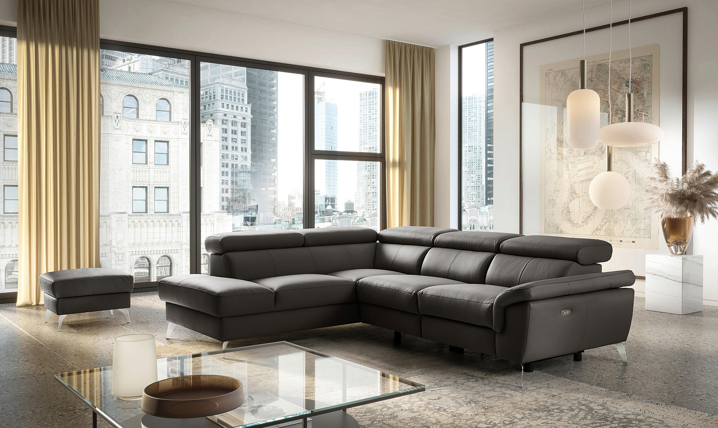 ECKSOFA  in Lederlook Echtleder Dunkelbraun  210/265 cm  - Chromfarben/Dunkelbraun, Design, Leder/Textil (210/265cm) - Livetastic