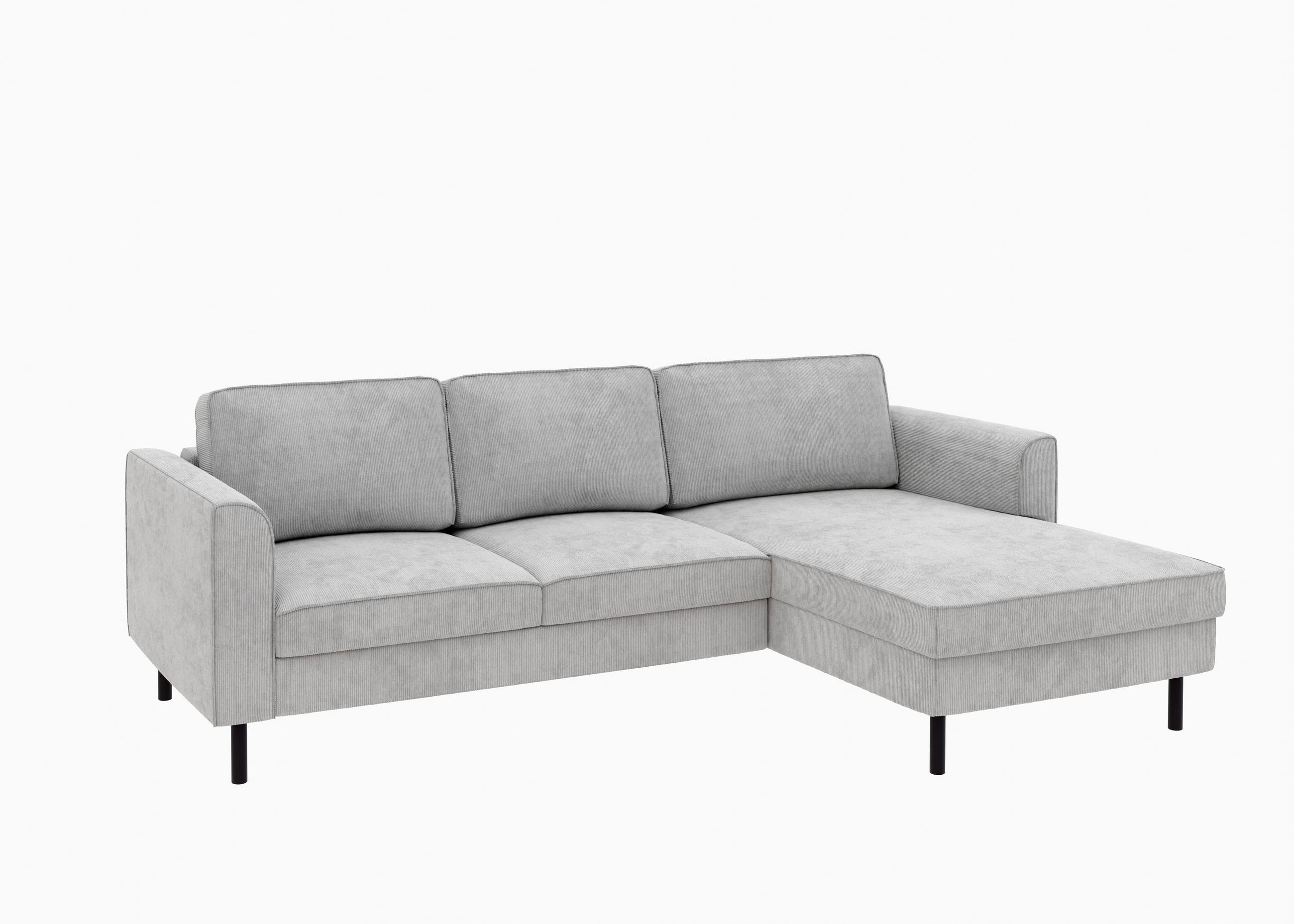 ECKSOFA  in Cord Grau  232/161 cm  - Schwarz/Grau, MODERN, Textil/Metall (232/161cm) - Trendmanufaktur