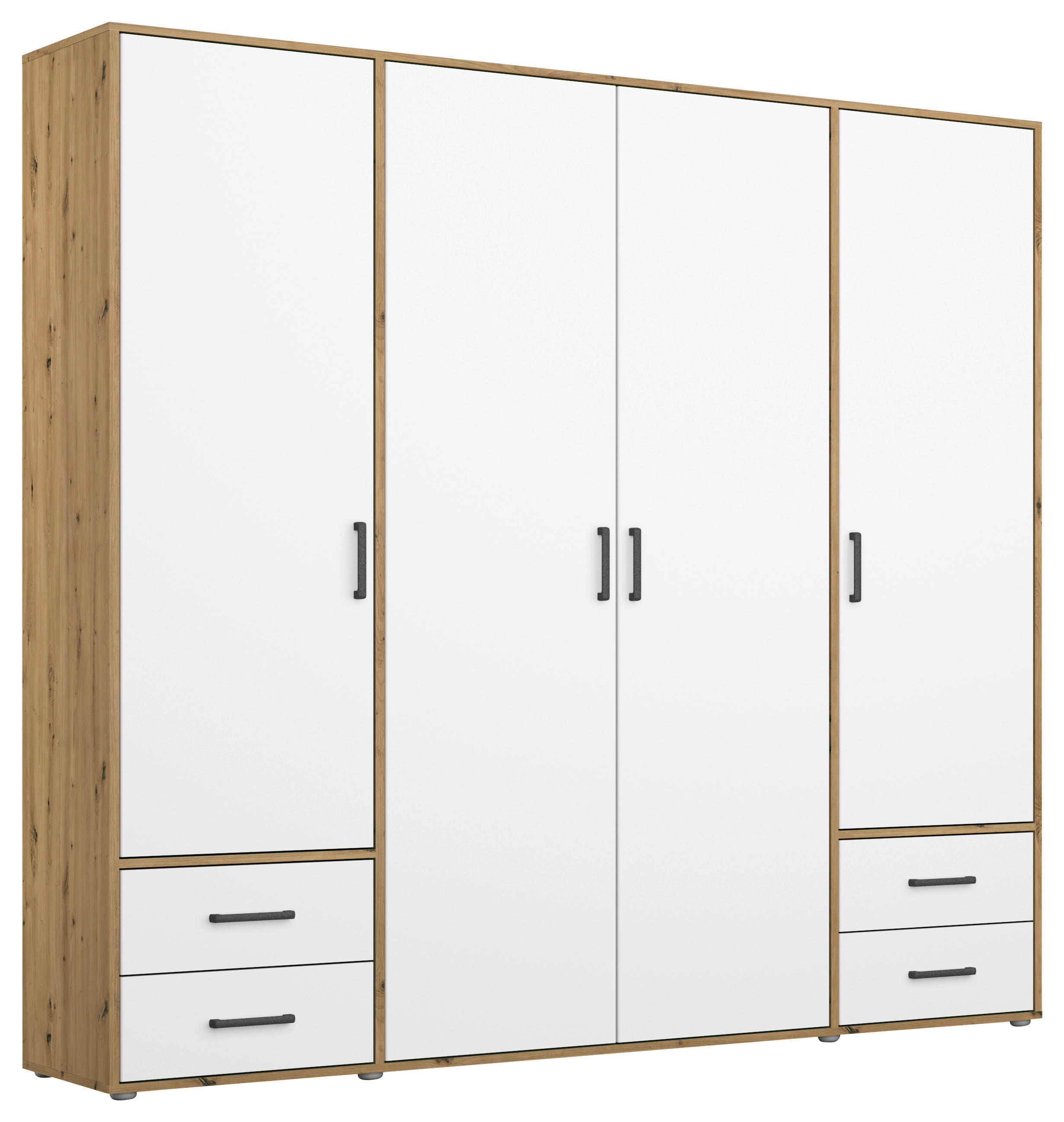 DREHTÜRENSCHRANK 187/194/53 cm,  in Weiß, Eiche Artisan, 4 Tür(en)  - Weiß/Eiche Artisan, MODERN, Holzwerkstoff/Kunststoff (187/194/53cm) - Rauch Möbel