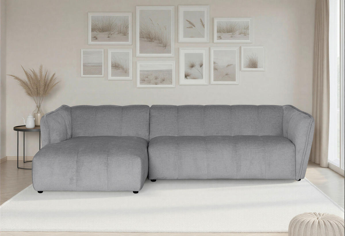 ECKSOFA Chenille Hellgrau  - Hellgrau/Schwarz, Design, Textil (246/160cm) - MID.YOU