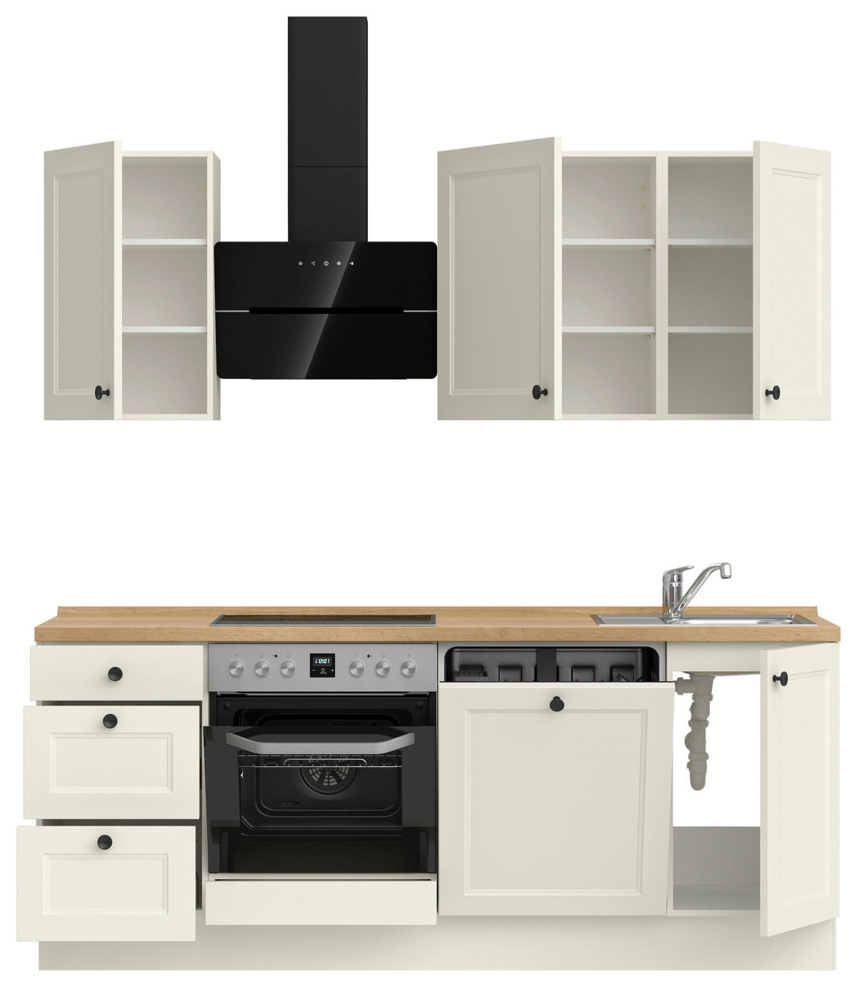 KÜCHENBLOCK Cascada 210 cm  in Weiß, Eichefarben  - Eichefarben/Schwarz, MODERN, Holzwerkstoff/Metall (210cm) - Nobilia