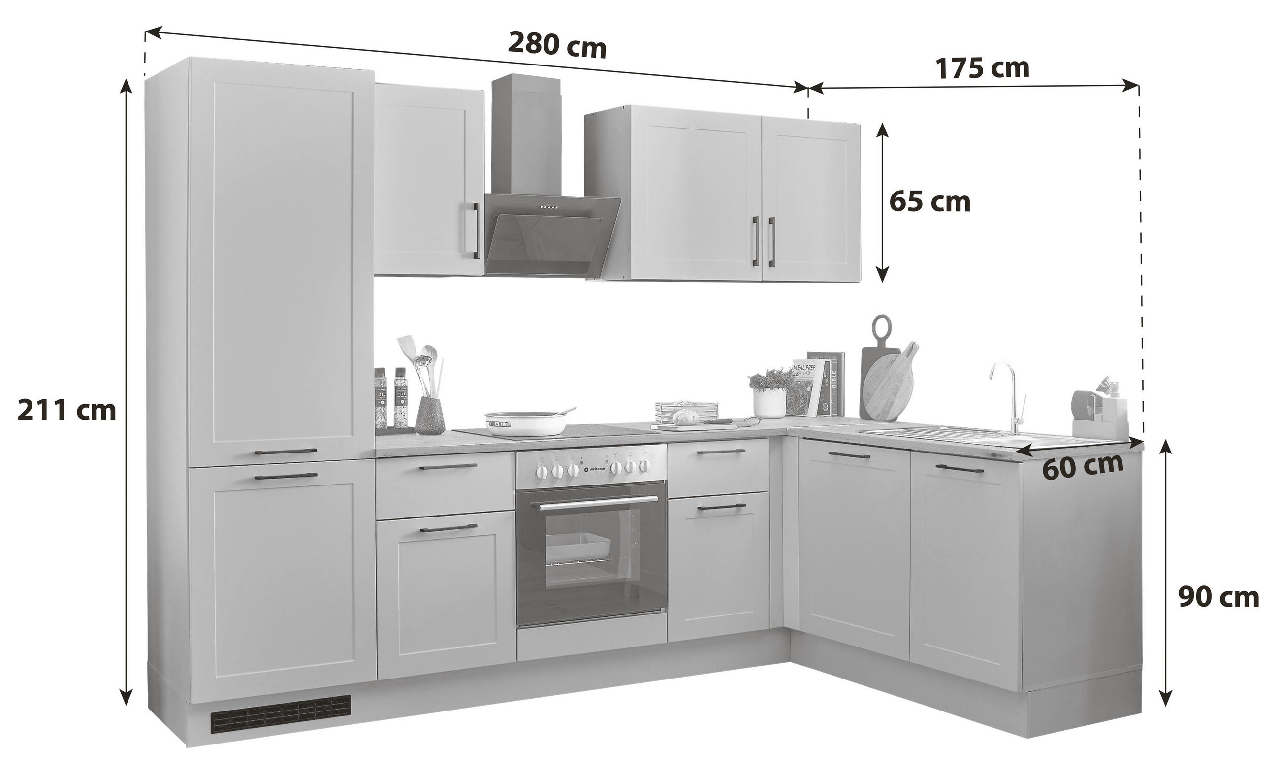 Thumbnail - Mid.you Eckküche Marseille green2, Grün, Eiche Artisan, Metall, 2,2 Schubladen, L-Form, 280x175 cm, höhenverstellbare Fü...