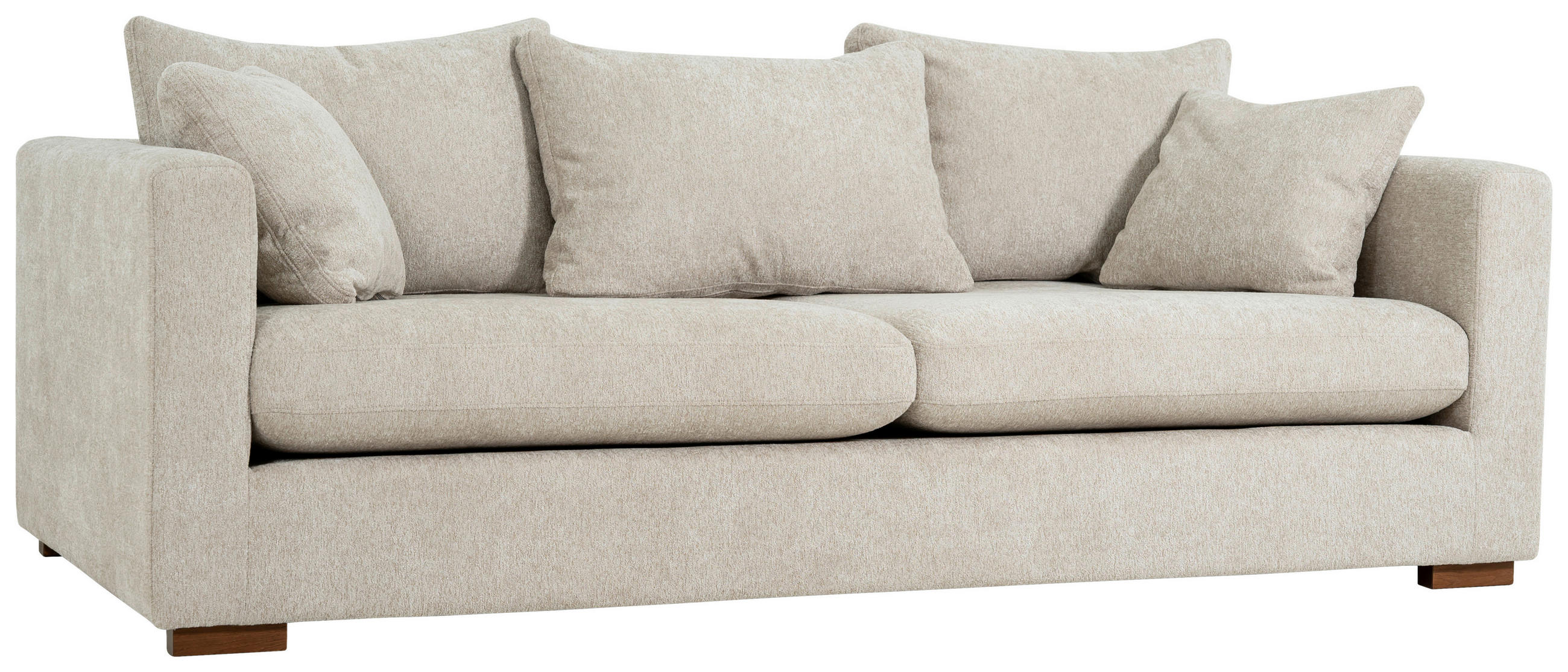 2,5-SITS SOFFA i chenille beige  - beige/brun, Klassisk, metall/trä (220/80/113cm) - Carryhome