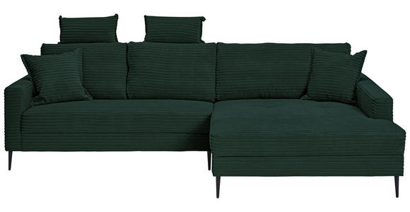 ECKSOFA Dunkelgrün Cord - Dunkelgrün/Schwarz, KONVENTIONELL, Textil/Metall (276/173cm) - Carryhome