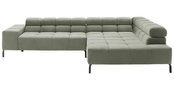 ECKSOFA inkl. Sitzvorzug in Cord Dunkelgrün  - Dunkelgrün/Schwarz, Design, Textil/Metall (321/216cm) - Hom`in