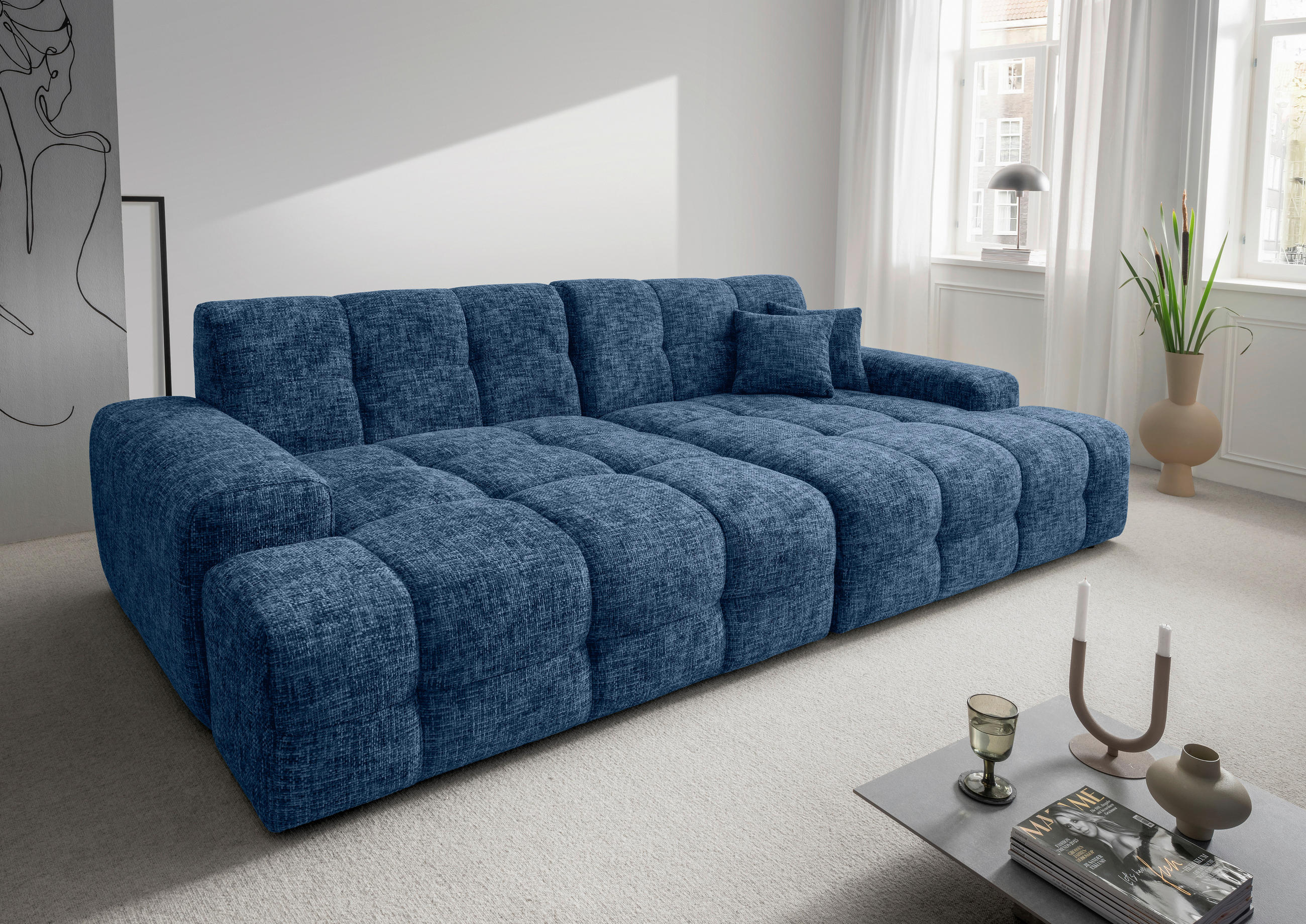 BIGSOFA in Struktur Blau - Blau/Schwarz, MODERN, Kunststoff/Textil (304/87/155cm) - Livetastic