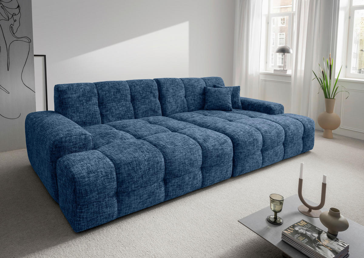 BIGSOFA in Struktur Blau  - Blau/Schwarz, MODERN, Kunststoff/Textil (304/87/155cm) - Livetastic