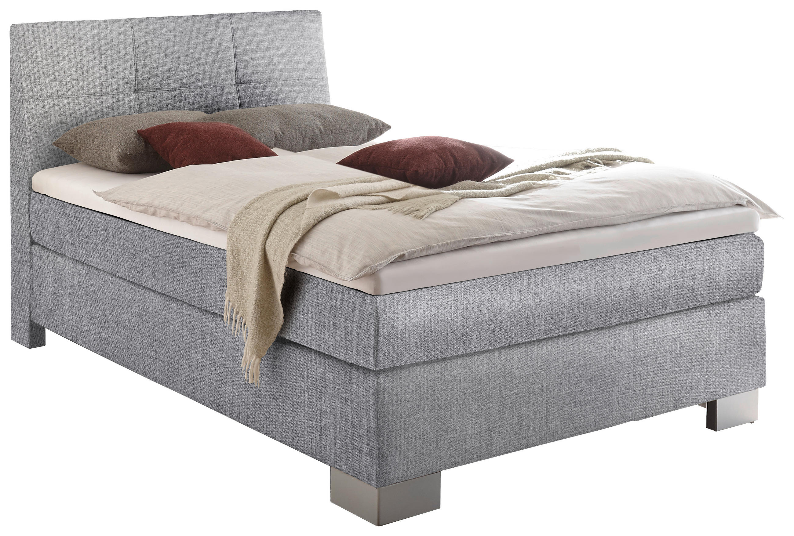 BOXSPRINGBETT 120/200 cm in Hellgrau - Silberfarben/Hellgrau, KONVENTIONELL, Holz/Textil (120/200cm) - Voleo