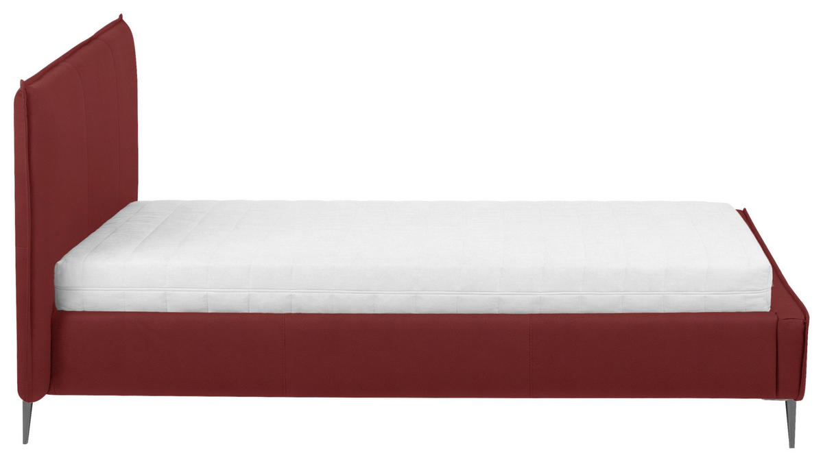 POLSTERBETT 180/200 cm,  in Rot, gepolstertes Kopfteil,  - Rot/Schwarzchrom, KONVENTIONELL, Leder/Metall (180/200cm) - Esposa