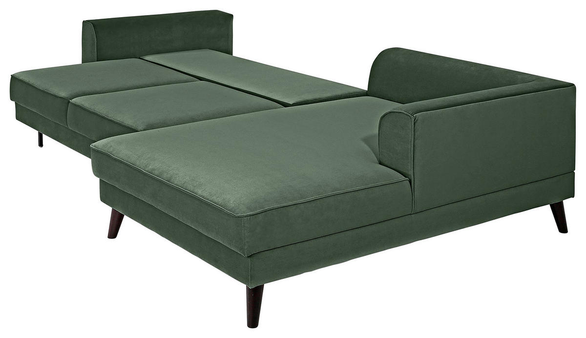 ECKSCHLAFSOFA  mit seitenverkehrt erhältlich, Schlafen auf Sitzhöhe, Hocker erhältlich, Rücken echt, Armteil links, Armteil rechts Velours Dunkelgrün  - Wengefarben/Dunkelgrün, MODERN, Holz/Textil (277/167cm) - Trendmanufaktur