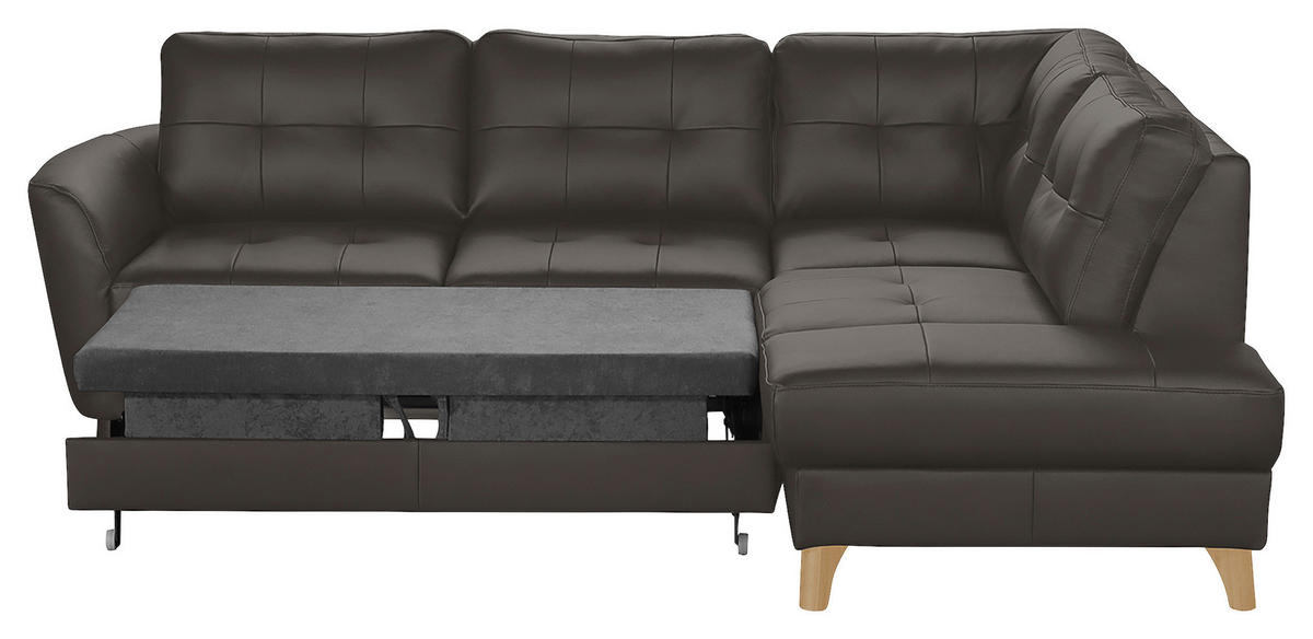 ECKSOFA Dunkelbraun Echtleder Lederlook  - Dunkelbraun/Buchefarben, Design, Leder/Holz (236/190cm) - Livetastic