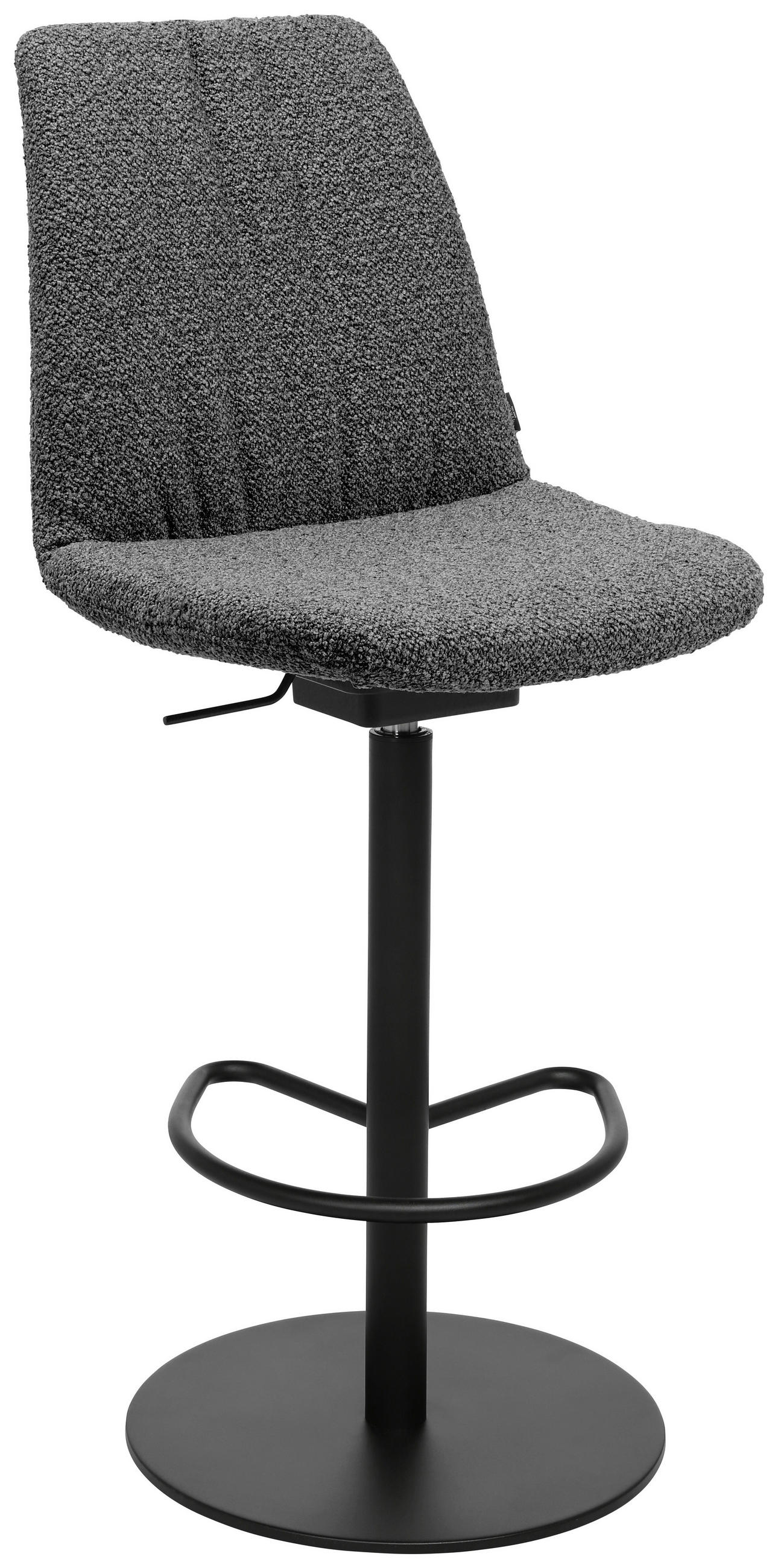 BARHOCKER Flachgewebe Grau Stahl Sitzfläche 360° drehbar, Lederauswahl, Stoffauswahl  - Schwarz/Grau, Design, Textil/Metall (59/115,5-126/39cm) - Johann Jakob