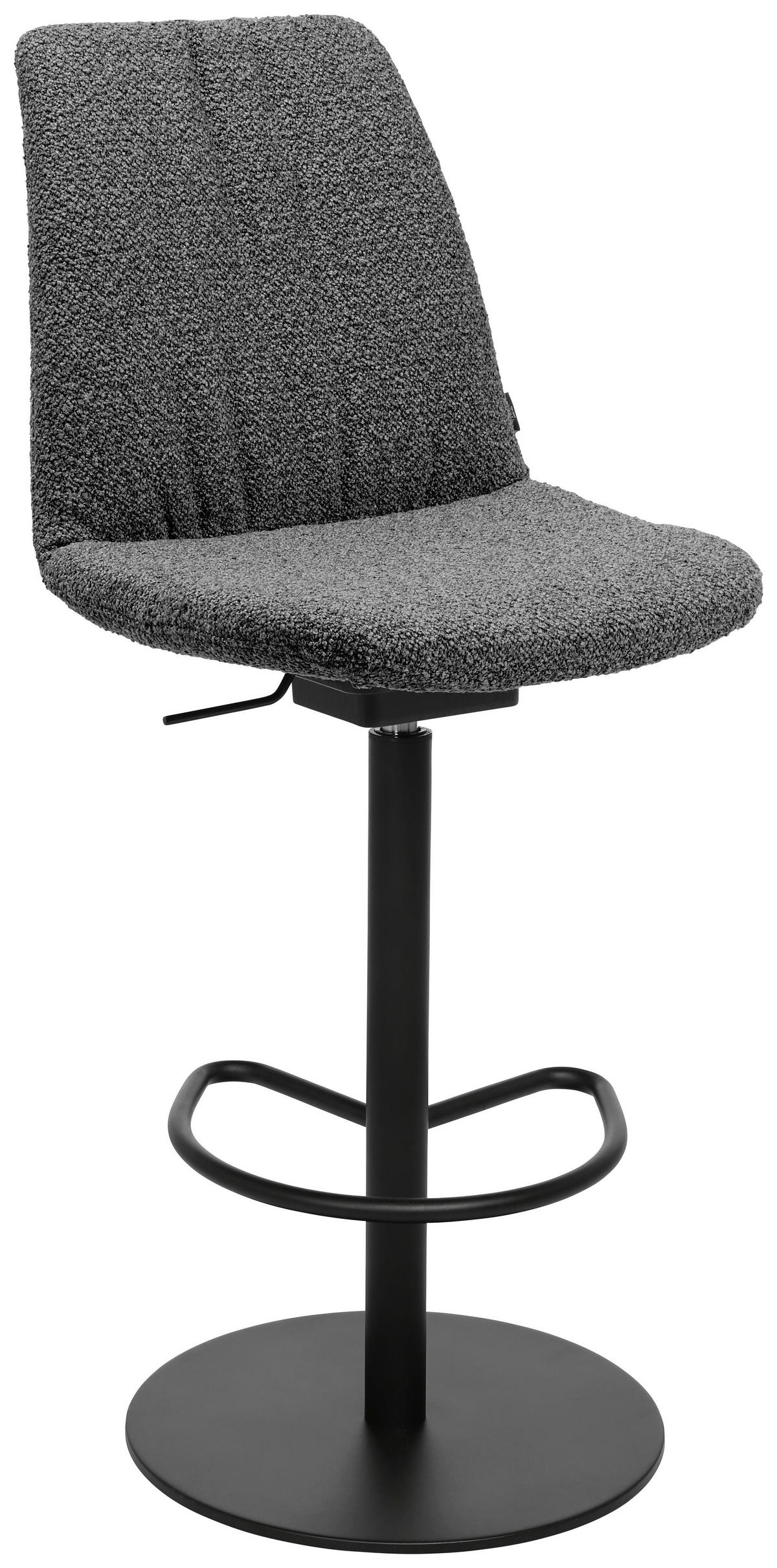 BARHOCKER Flachgewebe Grau Stahl Sitzfläche 360° drehbar, Lederauswahl, Stoffauswahl  - Schwarz/Grau, Design, Textil/Metall (59/115,5-126/39cm) - Johann Jakob