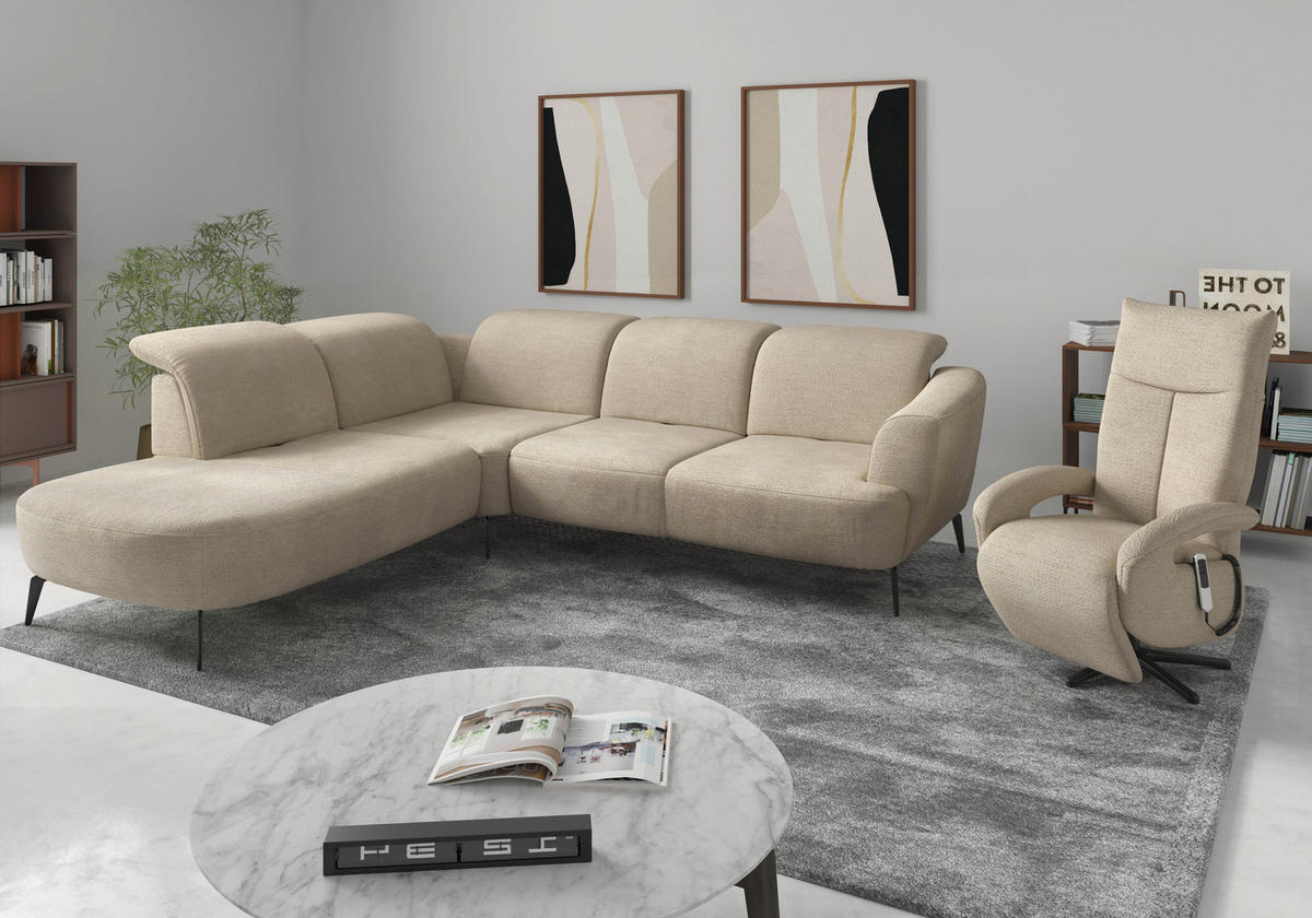 ECKSOFA in Chenille Sandfarben  267/300 cm  - Sandfarben/Schwarz, KONVENTIONELL, Textil/Metall (267/300cm) - Sit & More