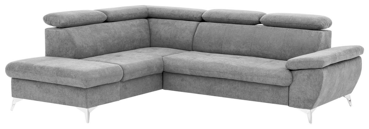 ECKSOFA in Mikrofaser Hellgrau  - Chromfarben/Hellgrau, Konventionell, Textil/Metall (209/256cm) - Livetastic