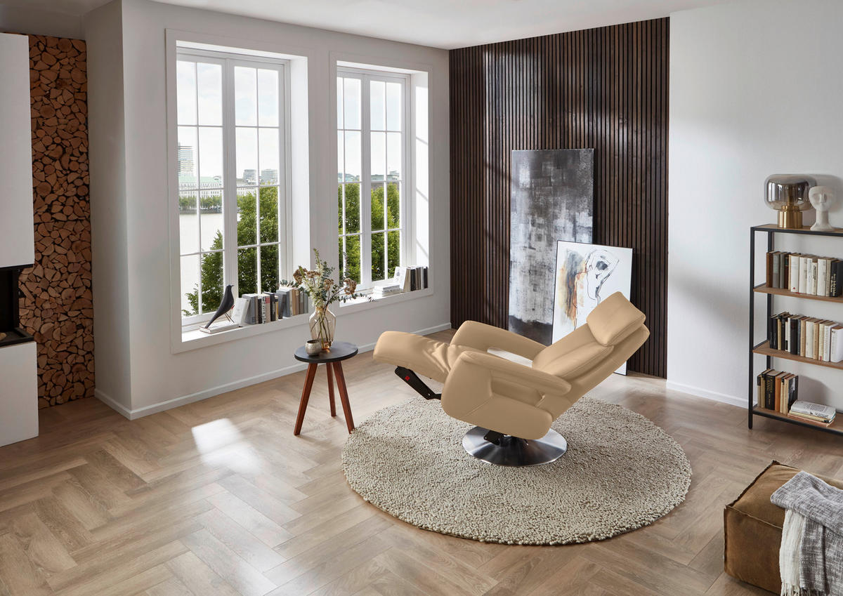 RELAXSESSEL in Leder Hellbraun  - Hellbraun/Edelstahlfarben, Design, Leder/Metall (78/112/85cm) - Cantus
