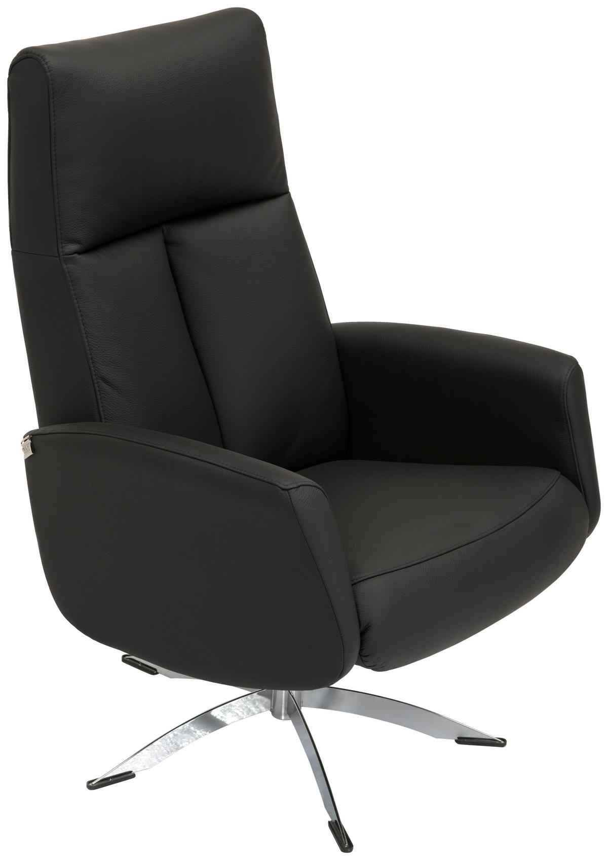 RELAXSESSELSET Lederlook Kombination Echtleder/Lederlook Relaxfunktion, Hocker    - Chromfarben/Schwarz, Design, Leder/Textil (71/105/75cm) - Welnova