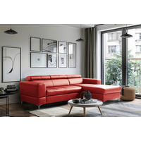 ECKSOFA Rot Echtleder Lederlook Bettkasten, Schlaffunktion, Rücken echt, Kopfteilverstellung  - Rot/Schwarz, Design, Leder/Textil (247/173cm) - Livetastic