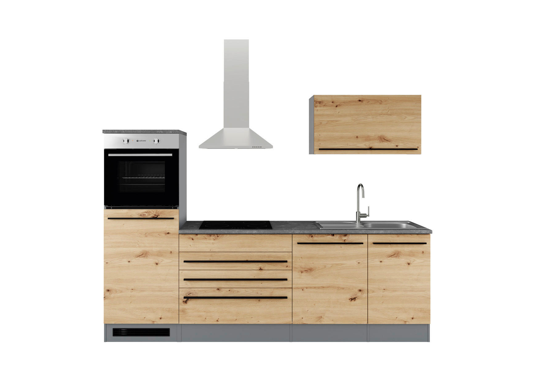 KÜCHENBLOCK 260 cm  in Anthrazit, Eiche Artisan  - Anthrazit/Schwarz, KONVENTIONELL, Holzwerkstoff/Kunststoff (260cm) - P & B