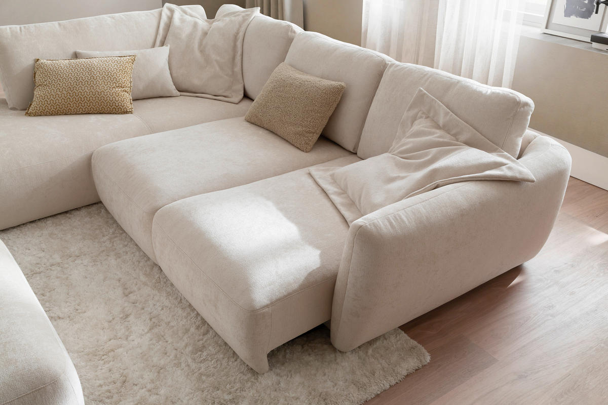 ECKSOFA  in Chenille Naturfarben  224/307 cm  - Schwarz/Naturfarben, KONVENTIONELL, Kunststoff/Textil (224/307cm) - Hom`in