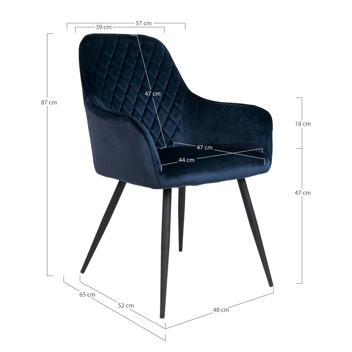 STOL MED ARMSTÖD SET 2 styck sammet  - svart/mörkblå, Modern, metall/textil (57/87/65cm) - MID.YOU