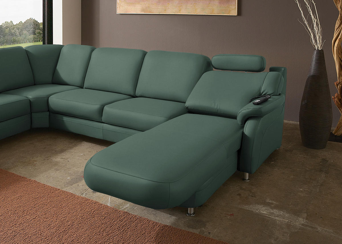WOHNLANDSCHAFT Echtleder Opal  - Opal/Alufarben, Konventionell, Leder/Metall (239/329/165cm) - Beldomo Premium