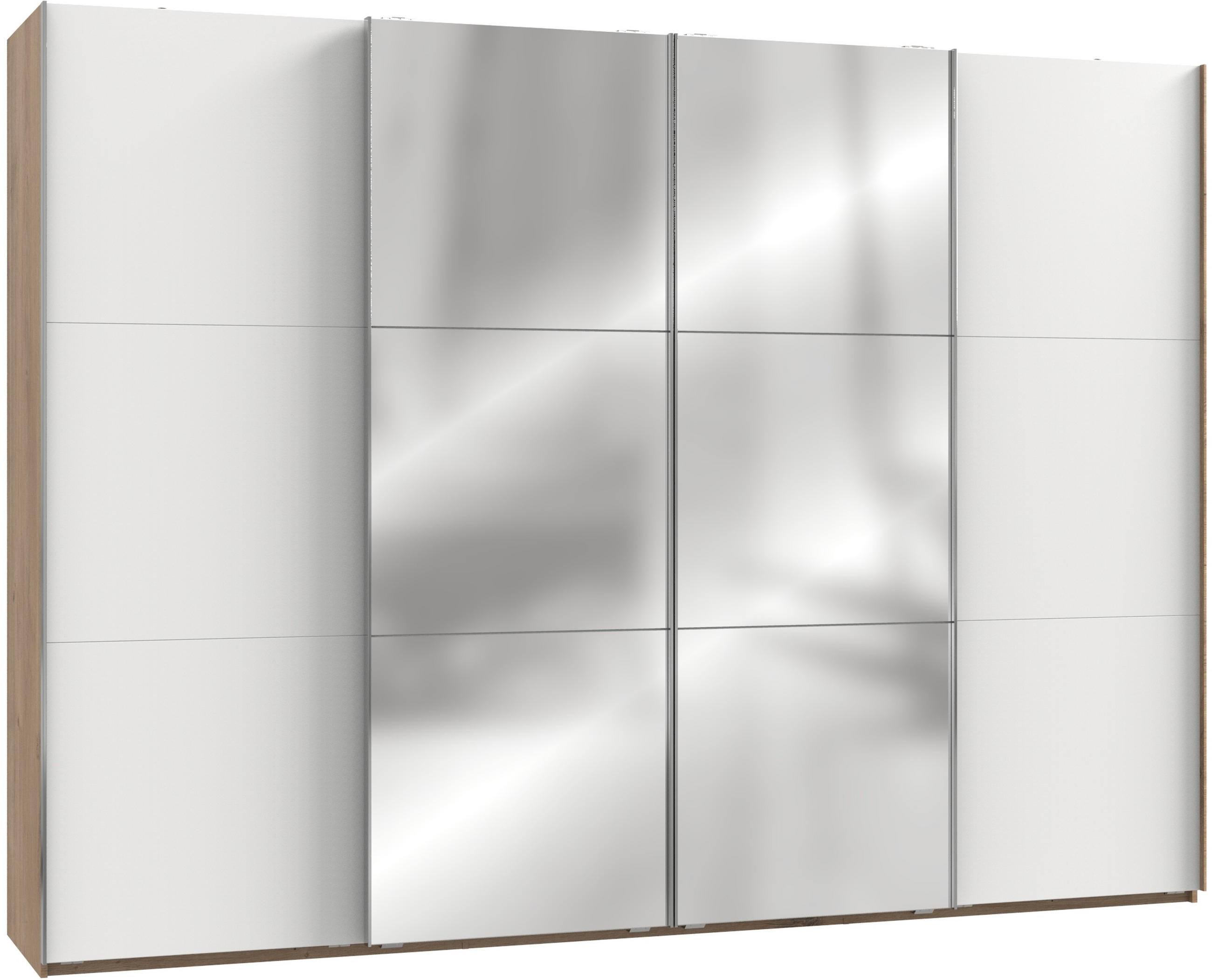 SCHWEBETÜRENSCHRANK 300/216/65 cm 4-türig Weiß, Eichefarben  - Chromfarben/Eichefarben, MODERN, Holzwerkstoff (300/216/65cm) - MID.YOU