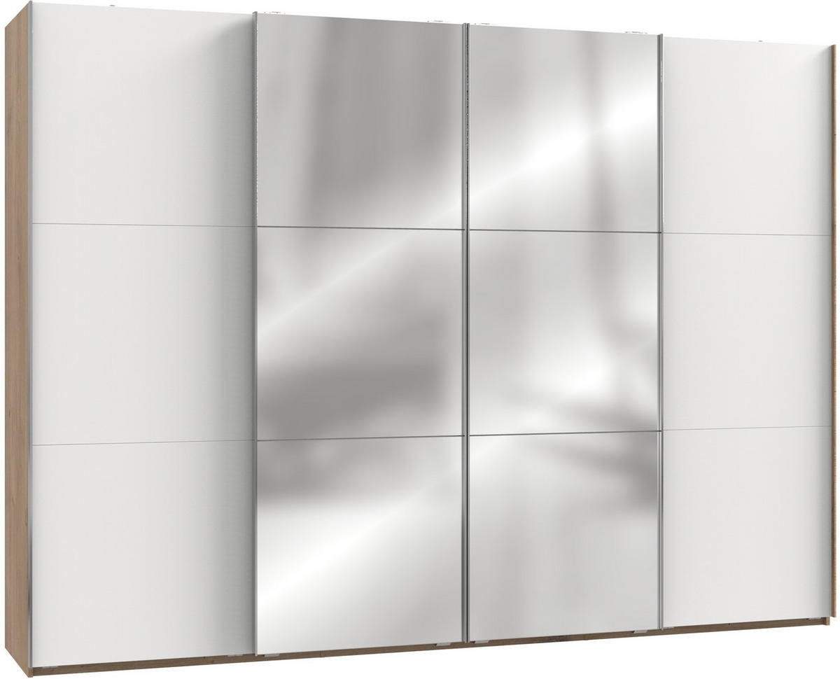 GARDEROB MED SKJUTDÖRRAR 300/216/65 cm 4-dörrar - vit/kromfärg, Modern, trämaterial (300/216/65cm) - MID.YOU