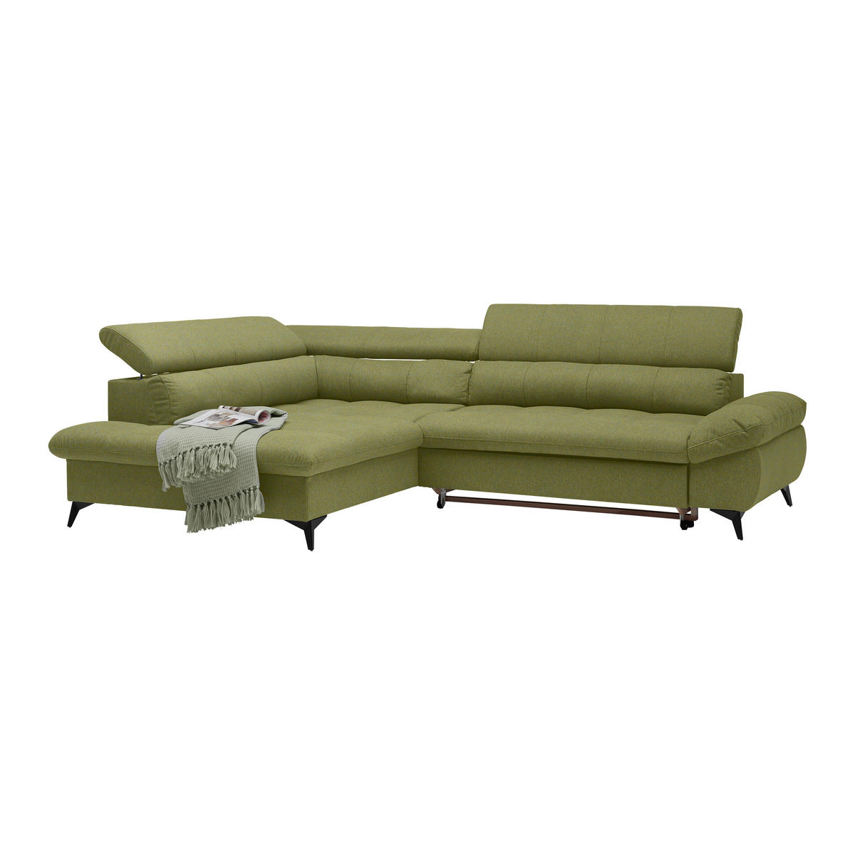 ECKSOFA Chenille Olivgrün  - Schwarz/Olivgrün, Modern, Textil/Metall (201/296cm) - Livetastic