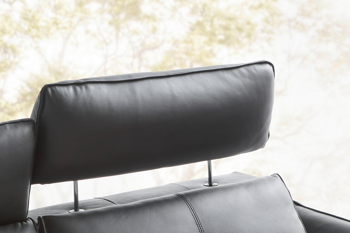 2-SITZER-SOFA Schwarz Echtleder  - Schwarz, Design, Leder/Metall (191/98/101cm) - Novel