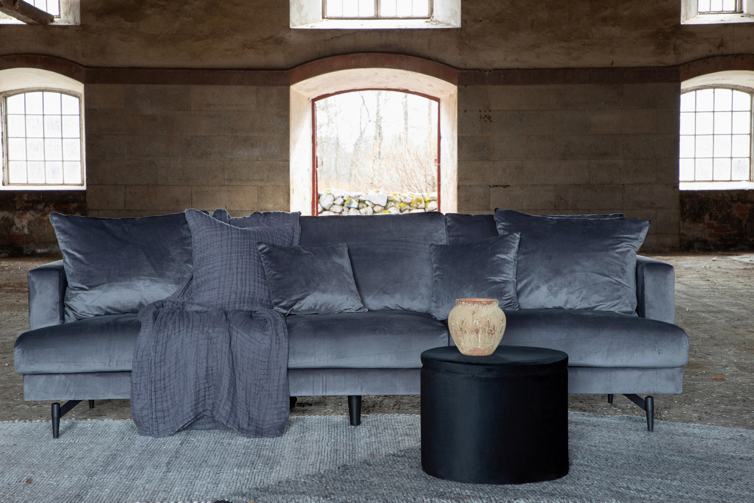 3-SITZER-SOFA in Schwarz, Dunkelgrau  - Dunkelgrau/Schwarz, Design, Kunststoff/Textil (260/86/88cm) - Livetastic