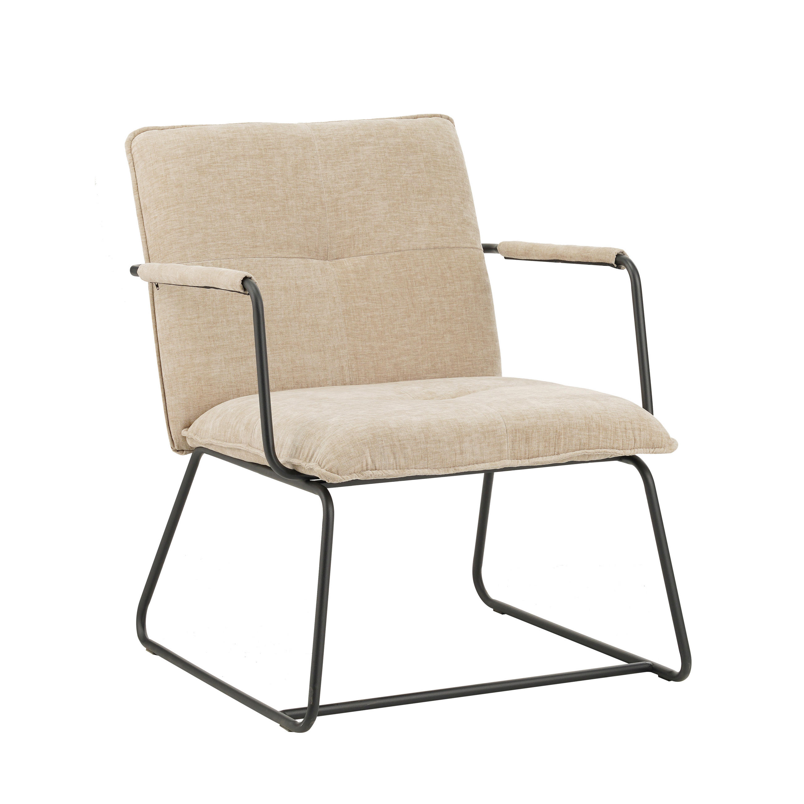 SESSEL in Chenille Beige  - Beige/Schwarz, MODERN, Textil/Metall (65/80/68cm) - MID.YOU