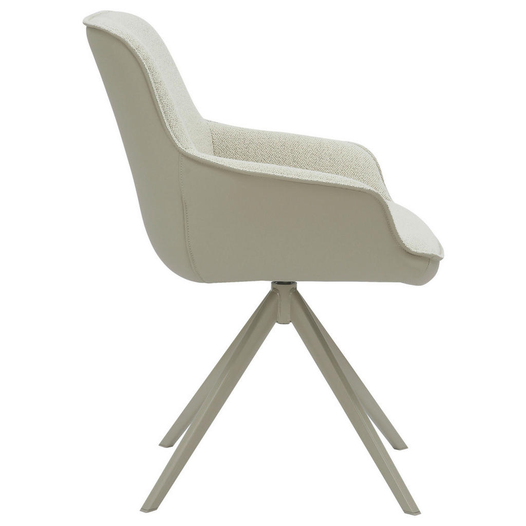 Thumbnail - Hom`in Armlehnstuhl, Creme, Grau, Metall, Textil, Drehkreuz, 58x85x63 cm, Sitzfläche 360° drehbar, Esszimmer, Stühle, Es...
