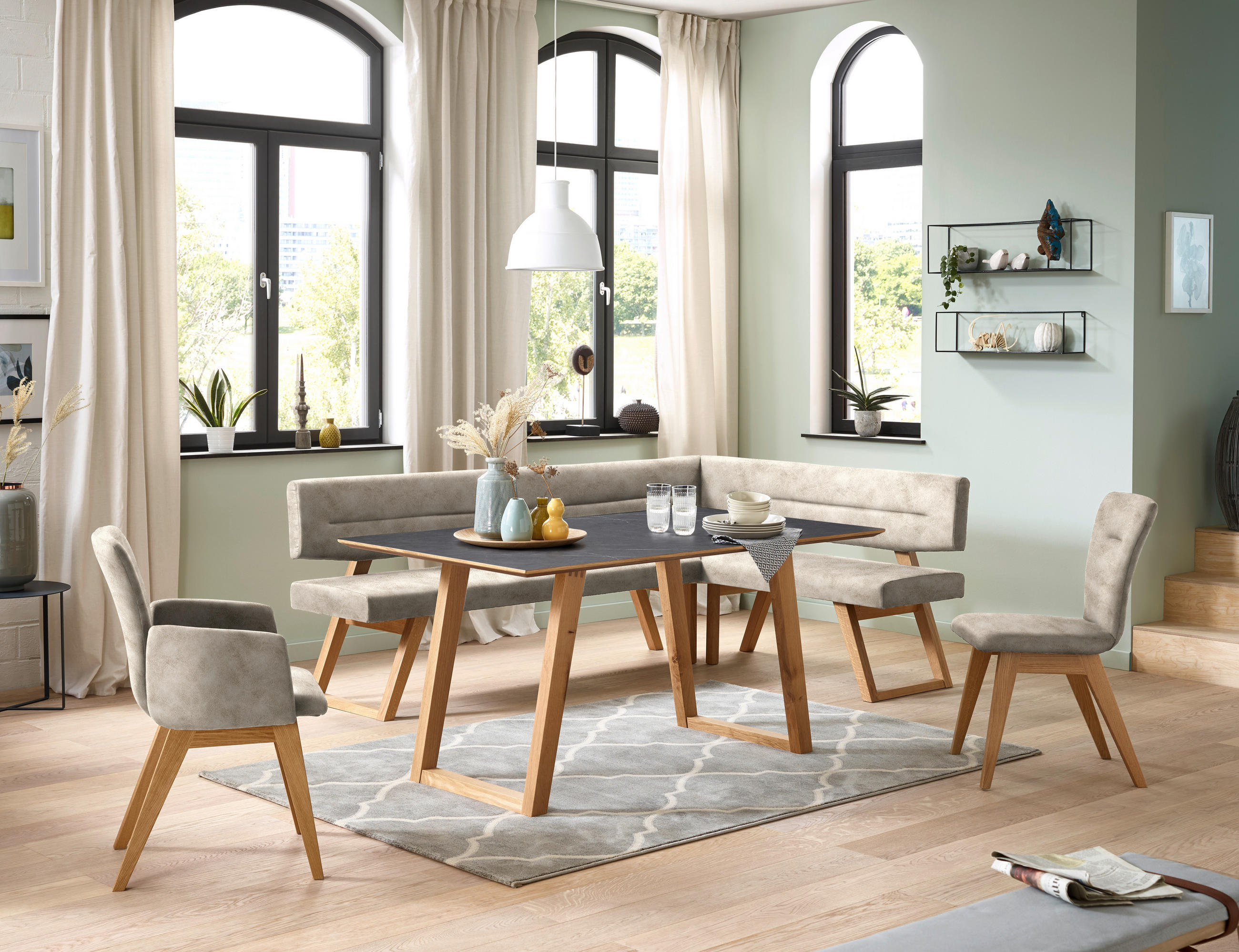 ECKBANK 195/155 cm  in Naturfarben  - Eichefarben/Naturfarben, KONVENTIONELL, Holz/Textil (195/155cm) - Dieter Knoll