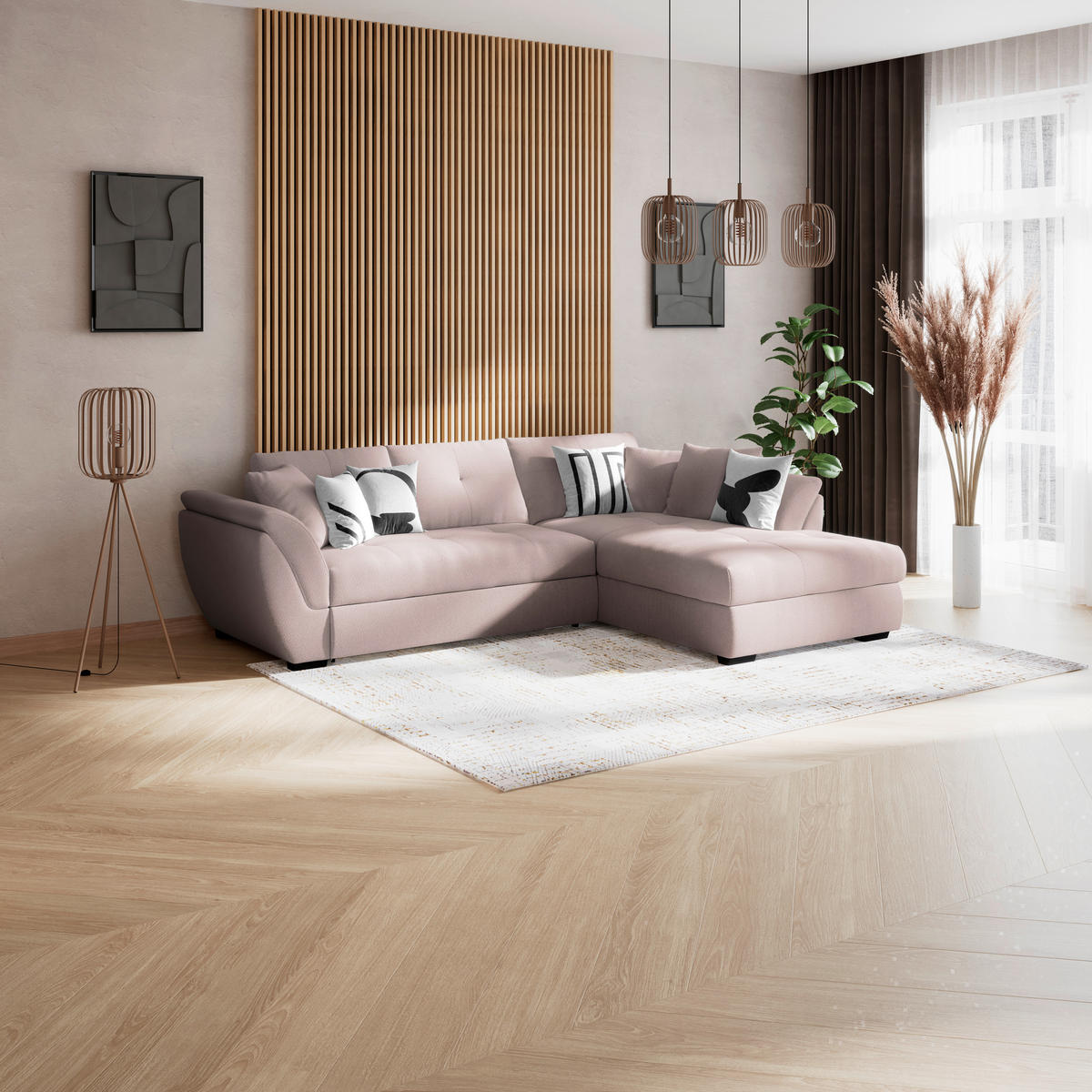 ECKSOFA Greige  - Greige/Schwarz, Konventionell, Textil (278/187cm) - MID.YOU