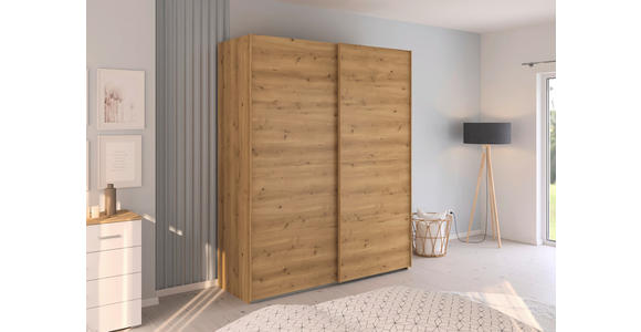 SCHWEBETÜRENSCHRANK  in Eichefarben  - Eichefarben, Design, Holzwerkstoff/Kunststoff (181/223/68cm) - Novel