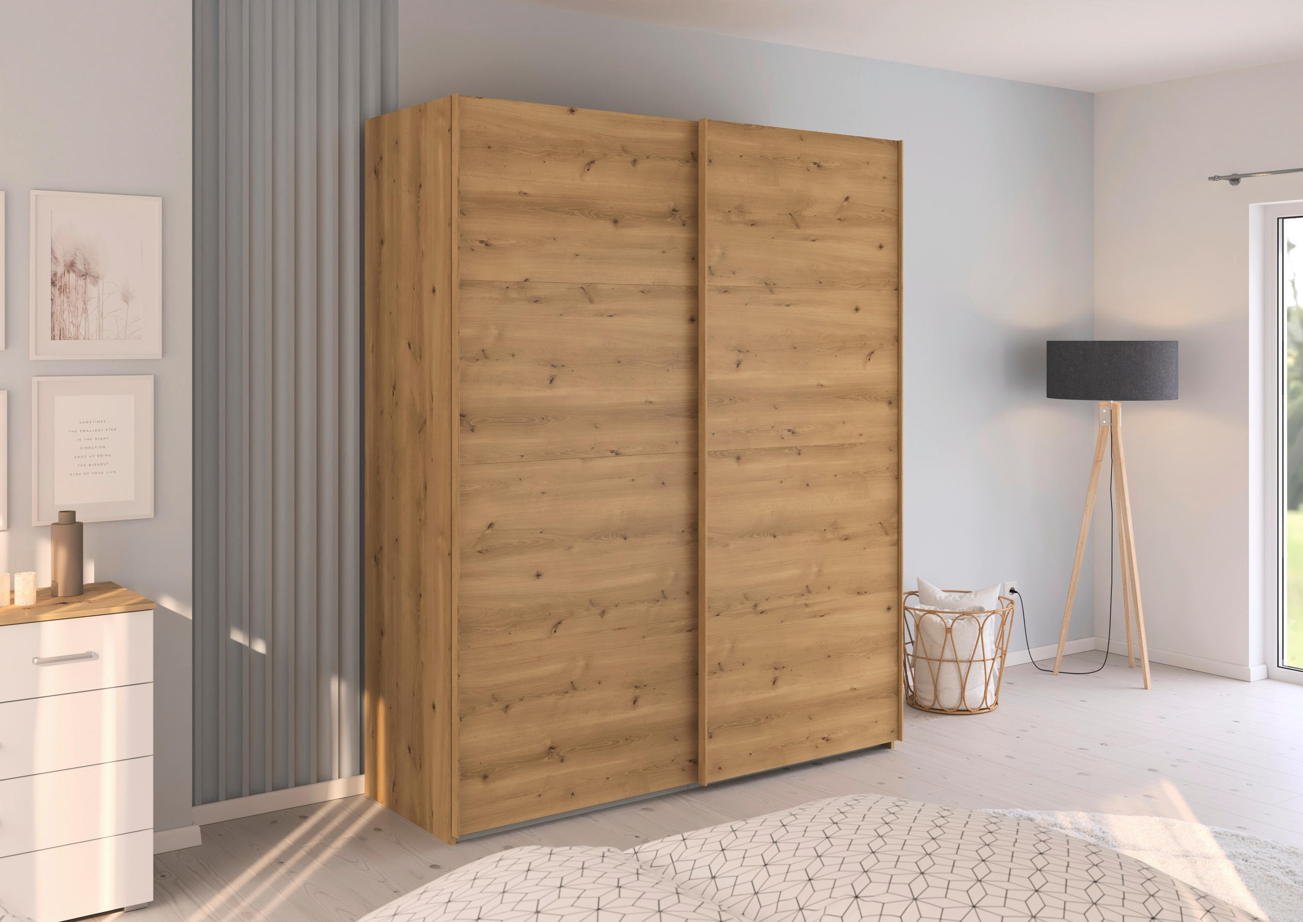 SCHWEBETÜRENSCHRANK 181/223/68 cm 2-türig Eichefarben  - Eichefarben, Design, Holzwerkstoff/Kunststoff (181/223/68cm) - Novel